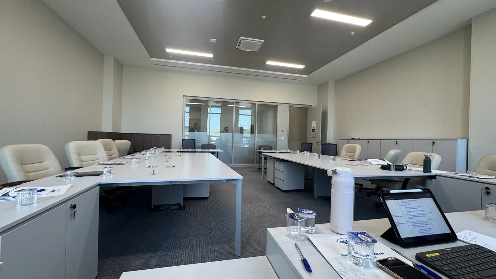 A committee room set up before the session